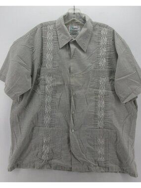 VTG Haband Shirt XL Guayabera Cuban 70s 80s Houndstooth Embroidered